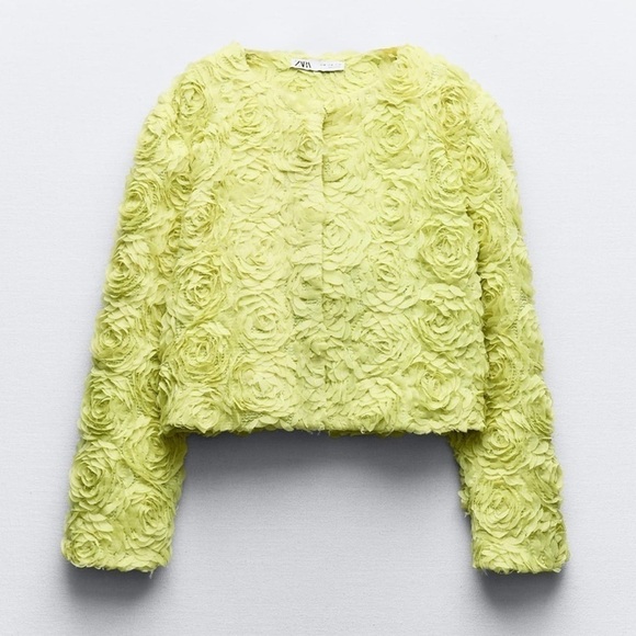 New ZARA Textured Floral Cardigan Jacket - Picture 3 of 6